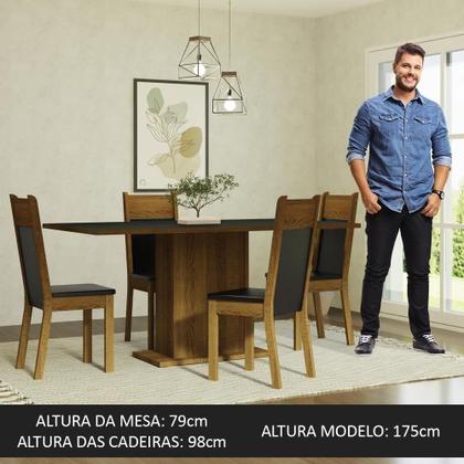 Imagem de Kit Sala De Jantar Mesa 4 Cadeiras Preto/Rustic Elisa/Rustic