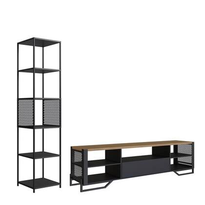 Imagem de Kit Sala Rack com Gaveta e Estante em Aço Estilo Industrial