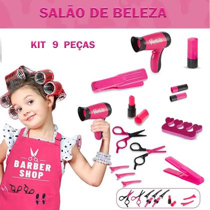 Kit Salão de Beleza Infantil Secador e Acessórios Menina 9Pç