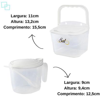 Imagem de Kit Saleiro com Tampa e Alça 1kg e Açucareiro de Mesa com Colher de Plástico para Cozinha Nitronplast