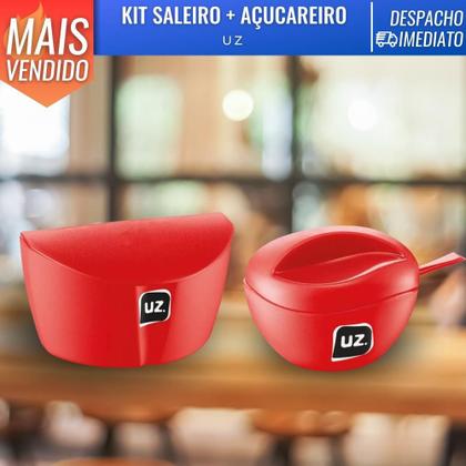 Imagem de Kit Saleiro e Açucareiro C/ Colher De Mesa Porta Açúcar Sal C/ Tampa UZ Plástico