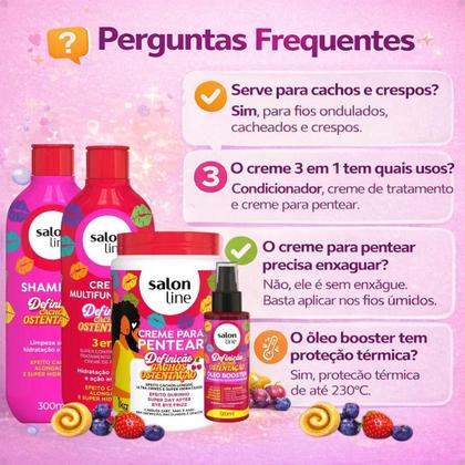 Imagem de Kit Salon Line Definição Cachos Ostentação: Shampoo e Creme Multifuncional + Creme Pentear 1Kg e Óleo Booster
