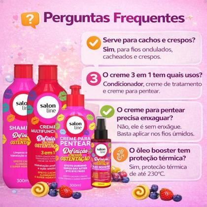 Imagem de Kit Salon Line Definição Cachos Ostentação: Shampoo e Creme Multifuncional + Creme Pentear 300ml e Óleo Booster