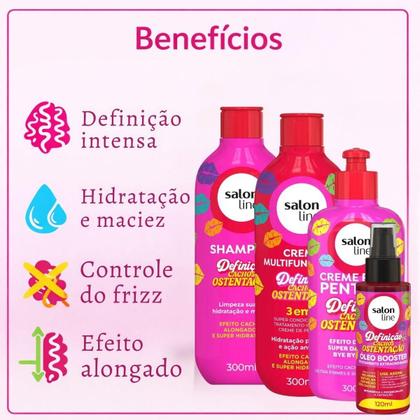 Imagem de Kit Salon Line Definição Cachos Ostentação: Shampoo e Creme Multifuncional + Creme Pentear 300ml e Óleo Booster