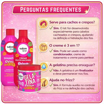 Imagem de Kit Salon Line Definição Cachos Ostentação: Shampoo e Creme Multifuncional + Gelatina 550g