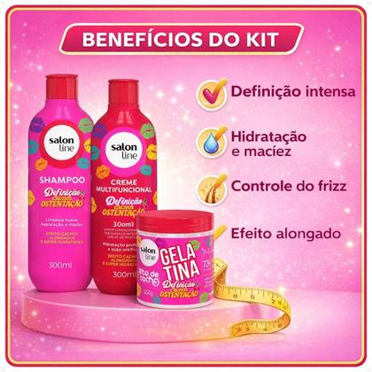 Imagem de Kit Salon Line Definição Cachos Ostentação: Shampoo e Creme Multifuncional + Gelatina 550g