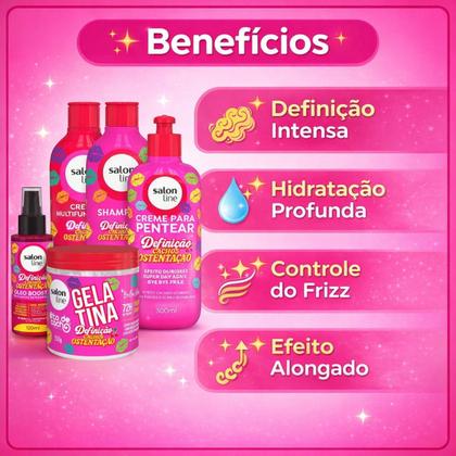 Imagem de Kit Salon Line Definição Cachos Ostentação: Shampoo e Creme Multifuncional + Gelatina, Creme de Pentear 300ml e Óleo Booster