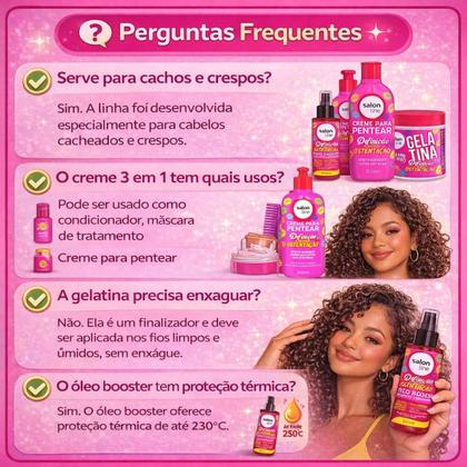Imagem de Kit Salon Line Definição Cachos Ostentação: Shampoo e Creme Multifuncional + Gelatina, Creme de Pentear 300ml e Óleo Booster