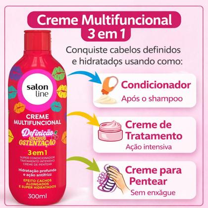 Imagem de Kit Salon Line Definição Cachos Ostentação: Shampoo e Creme Multifuncional + Gelatina e Óleo Booster