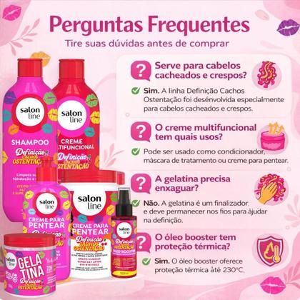 Imagem de Kit Salon Line Definição Cachos Ostentação: Shampoo e Creme Multifuncional + Gelatina, Óleo Booster , Creme de Pentear 300ml e 1kg