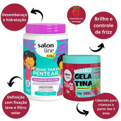 Imagem de Kit Salon Line Kids: 1 Creme para Pentear e 1 Gelatina Desembaraçante Morango