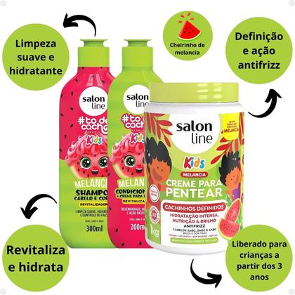 Imagem de Kit Salon Line Kids: Shampoo e Condicionador + Creme para Pentear 1kg Melancia