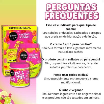 Imagem de Kit Salon Line Pink Lemonade Cachos Dos Sonhos: Shampoo, Creme Multy, Creme Capilar 1kg e Gelatina Capilar 550g