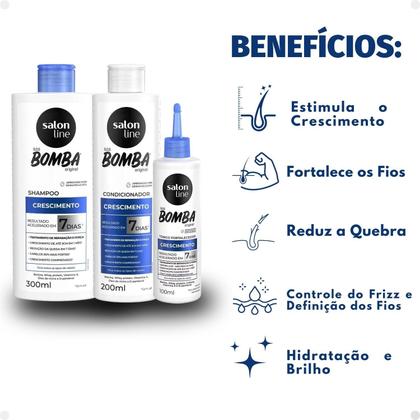 Imagem de Kit Salon Line SOS Bomba Crescimento Capilar: Shampoo 300ml e Condicionador 200ml + Tônico Fortalecedor 100ml