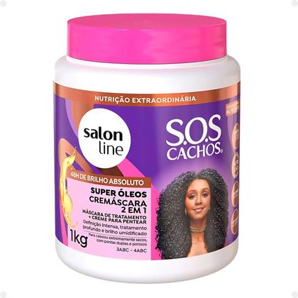 Imagem de Kit Salon Line SOS Cachos Super Óleos: Shampoo 300ml e Condicionador 200ml + Cremáscara 2 em 1 1kg