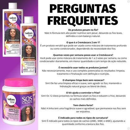 Imagem de Kit Salon Line SOS Cachos Super Óleos: Shampoo 300ml e Condicionador 200ml + Cremáscara 2 em 1 1kg
