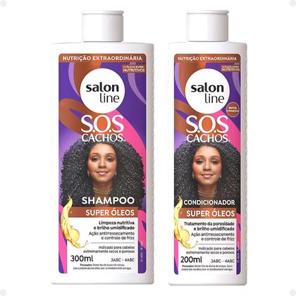 Imagem de Kit Salon Line SOS Cachos Super Óleos: Shampoo 300ml e Condicionador 200ml + Cremáscara 2 em 1 1kg