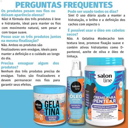 Imagem de Kit Salon Line todecacho Definição Natural: Gelatina 550g, Óleo Sérum Multy 200ml e Creme para Pentear 1kg