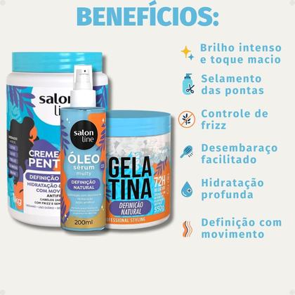 Imagem de Kit Salon Line todecacho Definição Natural: Gelatina 550g, Óleo Sérum Multy 200ml e Creme para Pentear 1kg