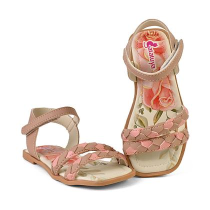 Imagem de Kit Sandália Infantil Menina Rasteira Com Bolsa Nude/Rosa Mzkid