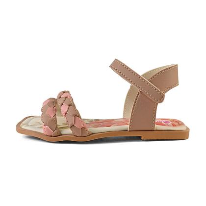 Imagem de Kit Sandália Infantil Menina Rasteira Com Bolsa Nude/Rosa Mzkid