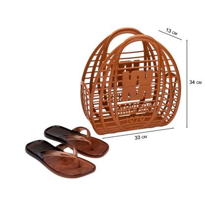 Imagem de Kit Sandália Melissa Beachwear Bolsa Praia AD Marrom Preto