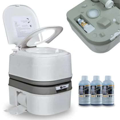 Imagem de Kit Sanitario Portatil Porta Potti Ecocamp Comfort 24 L + 3 Solventes Sanitarios Eco Bac Bus Ntk 250ml  Nautika 