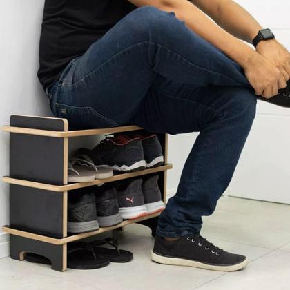 Imagem de Kit Sapateira Banco e Cabideiro Porta Chaves, Boné e Bolsas em MDF EVALD