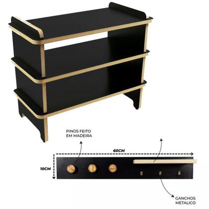 Imagem de Kit Sapateira Banco e Cabideiro Porta Chaves, Boné e Bolsas em MDF EVALD