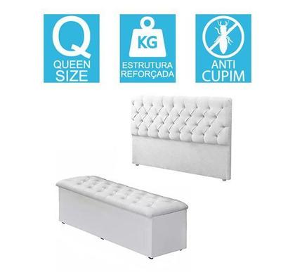 Imagem de Kit Sapateira Baú + Cabeceira E Box Queen Material Sintético Branco