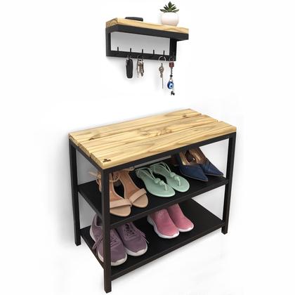 Imagem de Kit Sapateira e Porta Chaves Strassis Design SD-5003 Metal e Madeira Cor: Preto