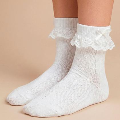 Imagem de Kit Sapatilha Feminina Retrô Confortável e Meia Branca Rendinha