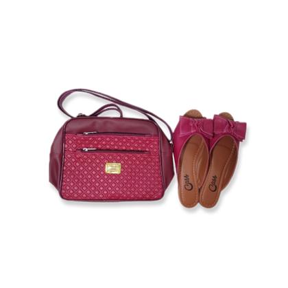 Imagem de Kit Sapatilha Mule Napa Rose Laço 35 E Bolsa Fashion Vinho