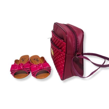 Imagem de Kit Sapatilha Mule Napa Rose Laço 35 E Bolsa Fashion Vinho