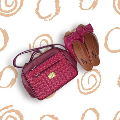 Imagem de Kit Sapatilha Mule Napa Rose Laço 35 E Bolsa Fashion Vinho