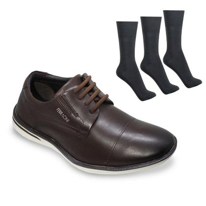 Imagem de Kit Sapato Ferracini Monterrey Gold Masculino + 3 Pares de Meias