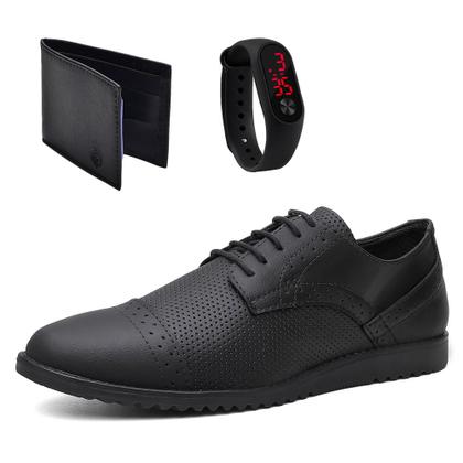 Imagem de Kit Sapato Oxford Classico Ec Shoes Cadarço Sola Leve com Relógio e Carteira