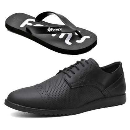 Imagem de Kit Sapato Oxford Classico Ec Shoes com Cadarço Sola Borracha Leve e Chinelo