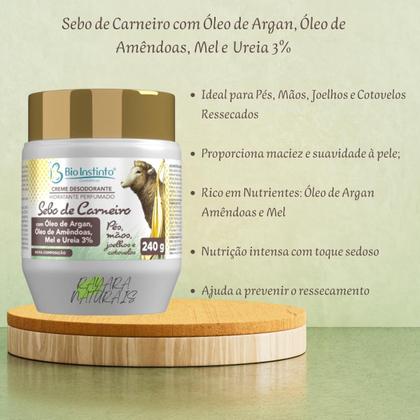 Imagem de Kit Sebo de Carneiro com Óleo de Argan, Óleo de Amêndoas, Mel, Lanolina, Cânfora e Ureia 480g