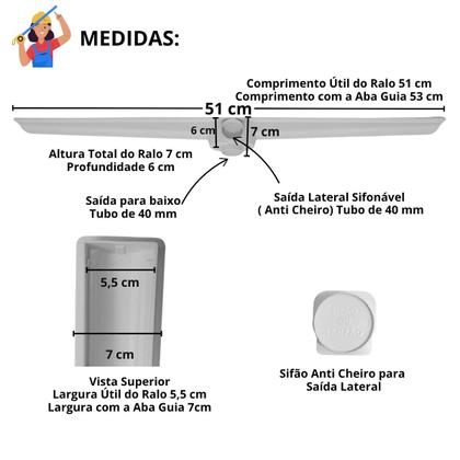 Imagem de Kit Seca Box Linear 5x50 + Ralo 10x10 Inox 2 em 1 Invisível Oculto Base Branco Banheiro