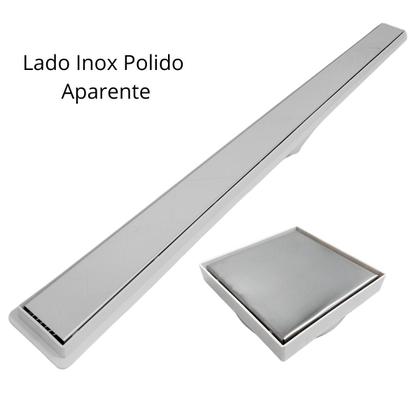 Imagem de Kit Seca Box Linear 5x70 + Ralo 10x10 Inox 2 em 1 Invisível Oculto Base Branca Banheiro