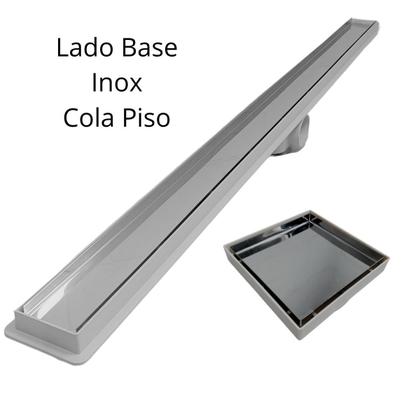Imagem de Kit Seca Box Linear 5x70 + Ralo 15x15 Inox 2 em 1 Invisível Oculto Base Branco Banheiro