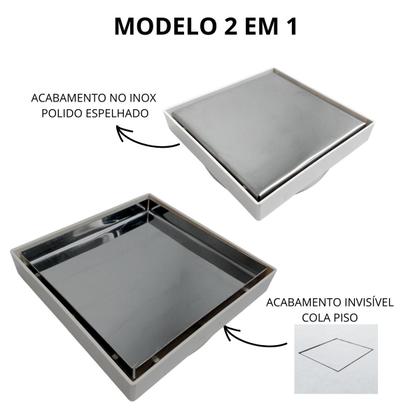 Imagem de Kit Seca Box Linear 5x80 + Ralo 10x10 Inox 2 em 1 Invisível Oculto Base Branco Banheiro