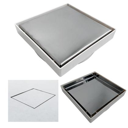 Imagem de Kit Seca Box Linear 5x80 + Ralo 10x10 Inox 2 em 1 Invisível Oculto Base Branco Banheiro