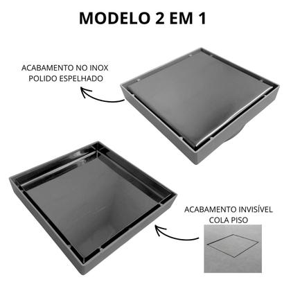 Imagem de Kit Seca Box Linear 5x80 + Ralo 15x15 Inox 2 em 1 Invisível Oculto Base Cinza Banheiro