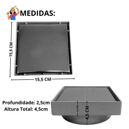Imagem de Kit Seca Box Linear 5x80 + Ralo 15x15 Inox 2 em 1 Invisível Oculto Base Cinza Banheiro