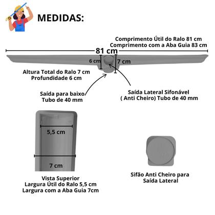 Imagem de Kit Seca Box Linear 5x80 + Ralo 15x15 Inox 2 em 1 Invisível Oculto Base Cinza Banheiro