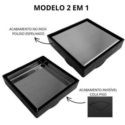 Imagem de Kit Seca Box Linear 5x80 + Ralo 15x15 Inox 2 em 1 Invisível Oculto Base Preto Banheiro