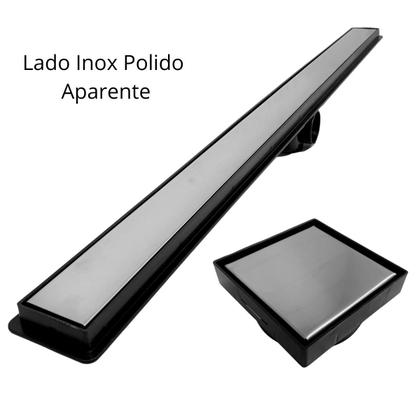 Imagem de Kit Seca Box Linear 5x80 + Ralo 15x15 Inox 2 em 1 Invisível Oculto Base Preto Banheiro