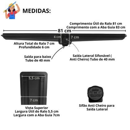 Imagem de Kit Seca Box Linear 5x80 + Ralo 15x15 Inox 2 em 1 Invisível Oculto Base Preto Banheiro
